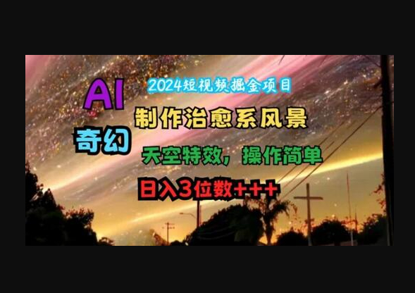 2024短视频掘金项目，AI制作治愈系风景，奇幻天空特效，操作简单，日入3位数 - 狗凯之家免费源码网