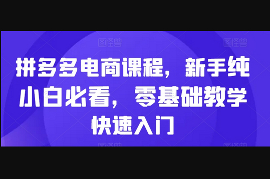 拼多多电商课程，新手纯小白必看，零基础教学快速入门 - 狗凯之家免费源码网