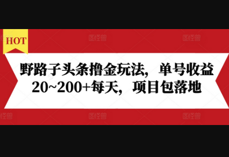 野路子头条撸金玩法，单号收益20~200+每天，项目包落地 - 狗凯之家免费源码网