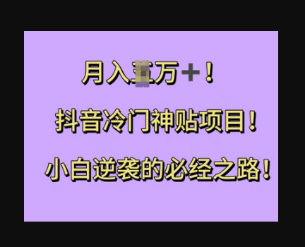 抖音冷门神贴项目，小白逆袭的必经之路，月入过W - 狗凯之家免费源码网