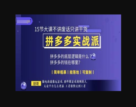 朋哥电商(拼多多实战派)，15节大课不讲废话只讲干货，简单粗暴 能落地 可复制 - 狗凯之家免费源码网
