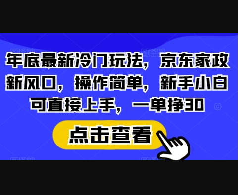 年底最新冷门玩法，京东家政新风口，操作简单，新手小白可直接上手，一单挣30 - 狗凯之家免费源码网