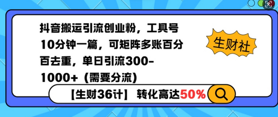 抖音搬运引流创业粉，工具号10分钟一篇，可矩阵多账百分百去重，单日引流300+（需要分流） - 狗凯之家免费源码网