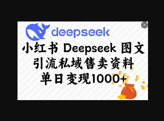 小红书Deepseek图文引流私域售卖资料，单日变现多张 - 狗凯之家免费源码网