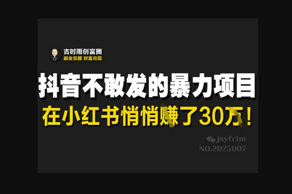 抖音不敢发的暴利项目，在小红书悄悄挣了30W - 狗凯之家免费源码网