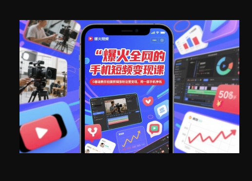 爆火全网的手机短视频变现课，0基础教你拍摄剪辑涨粉运营变现，用一部手机挣钱 - 狗凯之家免费源码网