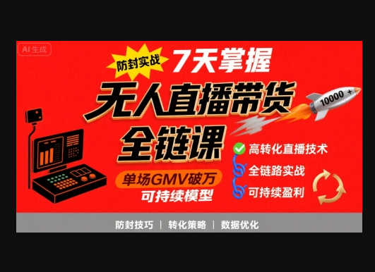 无人直播带货全链防封实战课，7天掌握高转化直播技术，实现单场GMV破万可持续模型 - 狗凯之家免费源码网