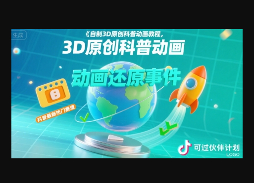 自制3D原创科普动画教程，动画还原事件，抖音最新热门赛道，可过伙伴计划 - 狗凯之家免费源码网