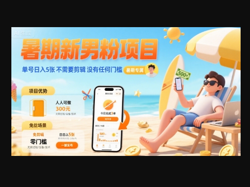 暑期新男粉项目 单号日入5张 不需要剪辑 没有任何门槛 - 狗凯之家免费源码网